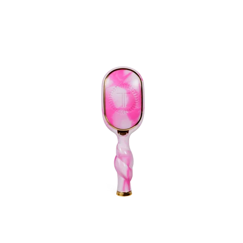 Doodlations Coffee Bar & Boutique Teleties boar bristle hair brush in pink marble with a unique twisted coil handle.