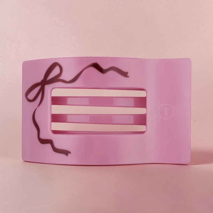 Doodlations Coffee Bar & Boutique pink Teleties flat square hair clip with a decorative bow design