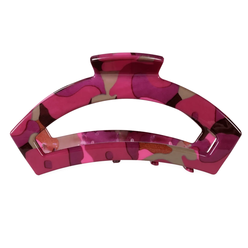 Doodlations Coffee Bar & Boutique Teletties Garden Glam open claw hair clip in a pink and purple camouflage pattern