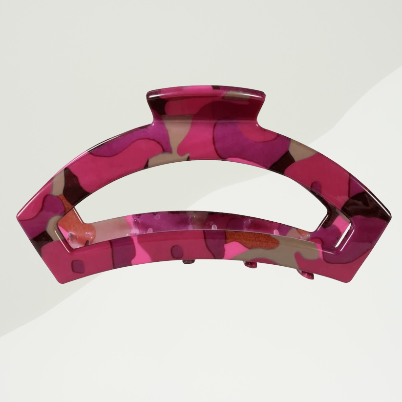 Doodlations Coffee Bar & Boutique Teletties Garden Glam open claw hair clip in a pink and purple camouflage pattern