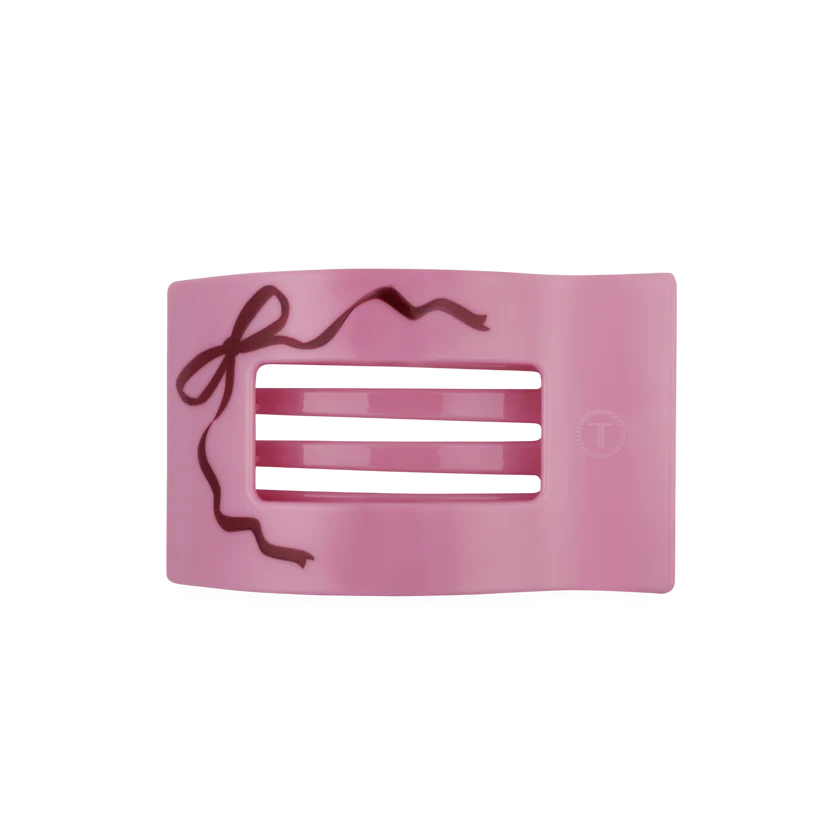 Doodlations Coffee Bar & Boutique pink Teleties flat square hair clip with a decorative bow design
