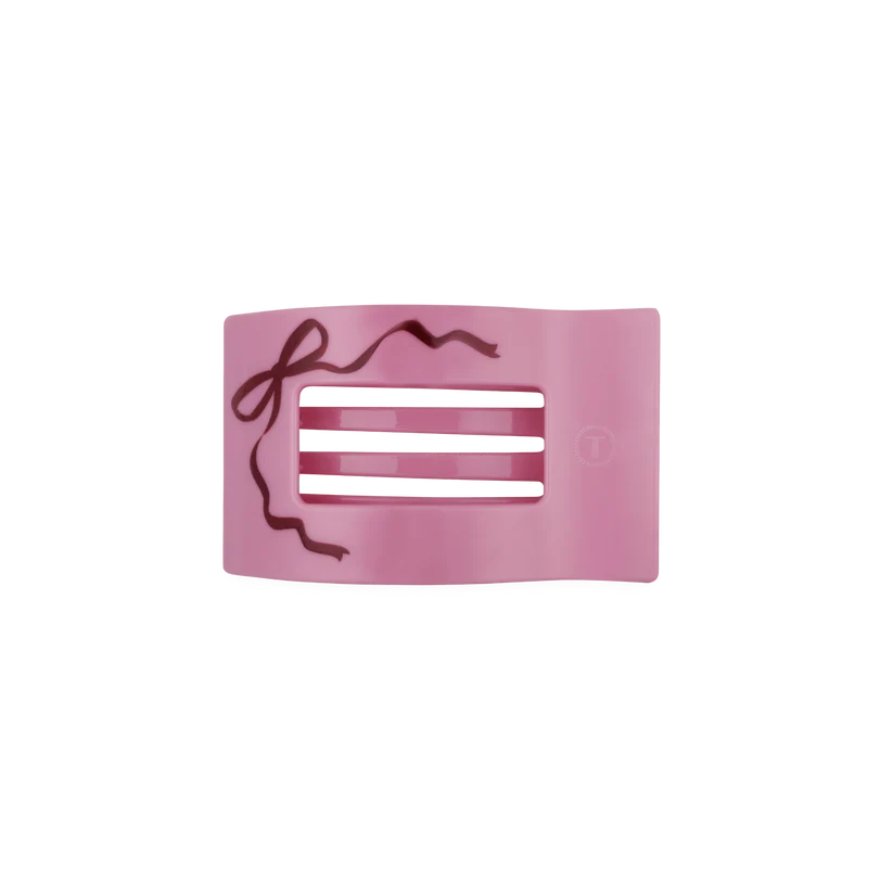 Doodlations Coffee Bar & Boutique Teleties flat square hair clip in pink with a decorative bow design
