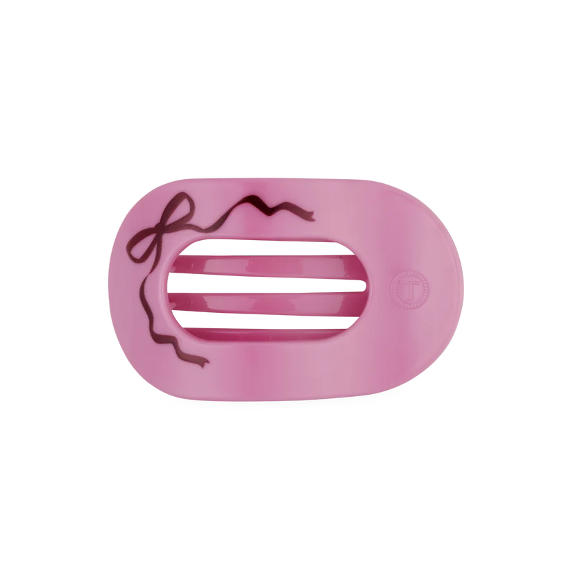 Doodlations Coffee Bar & Boutique pink Teleties flat round hair clip with a decorative bow design