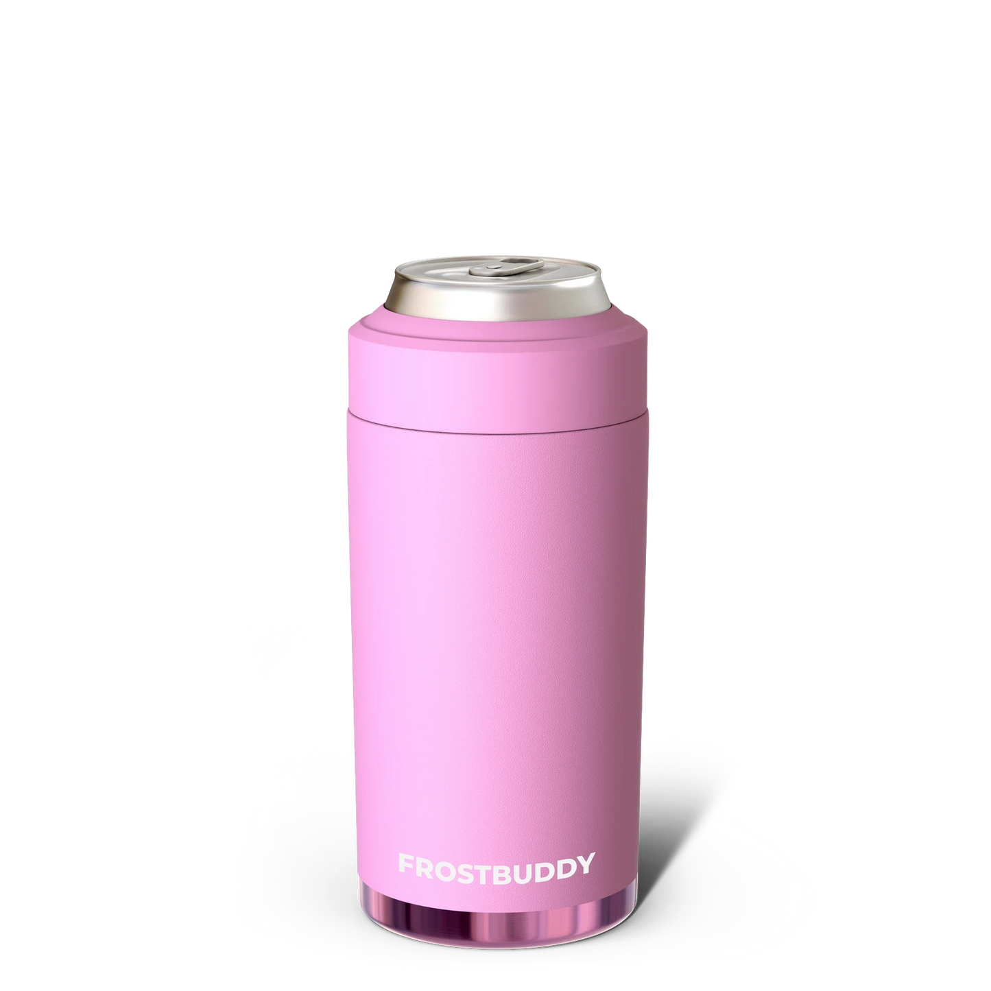 Doodlations Coffee Bar & Boutique pink Frost Buddy universal can cooler for 12oz cans, slim cans, bottles, and 16oz cans.