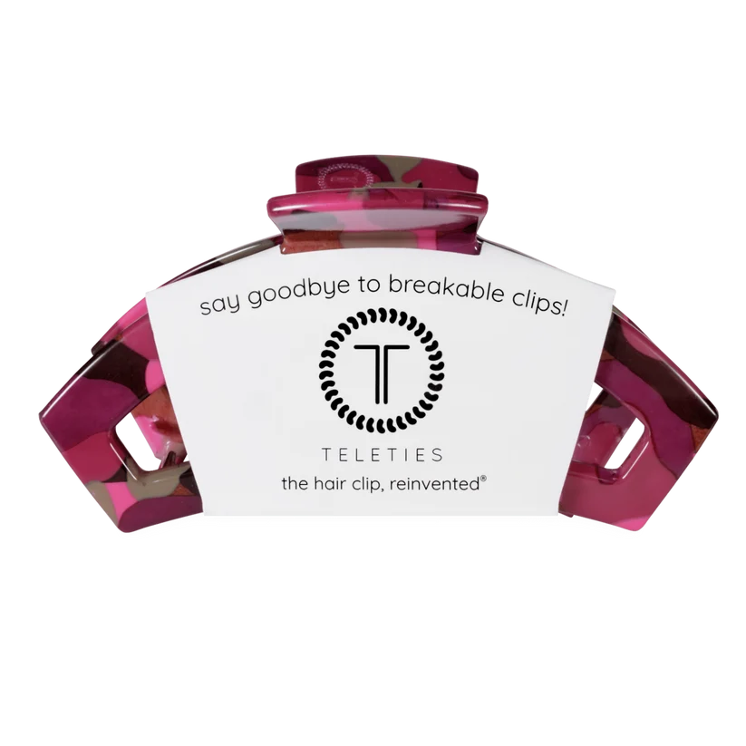 Doodlations Coffee Bar & Boutique Teleties Garden Glam open claw hair clip in a pink and brown patterned finish