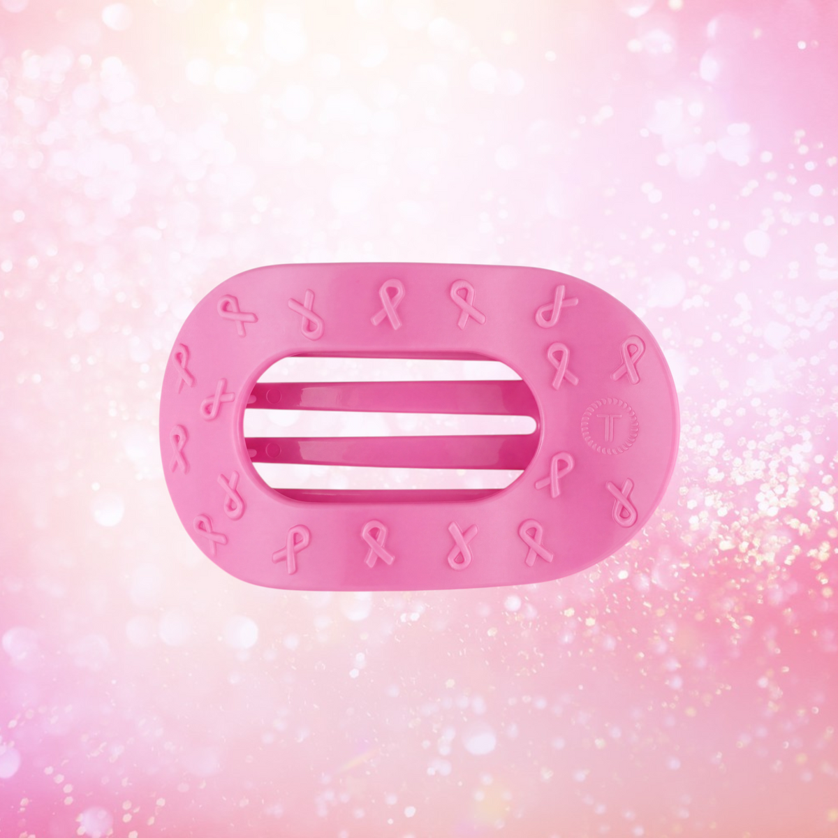 Doodlations Coffee Bar & Boutique pink Teleties flat round hair clip with ribbon pattern for comfortable all-day wear