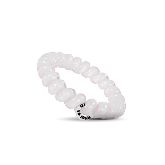 Doodlations Coffee Bar & Boutique rose water pink spiral hair tie with a strong grip and crease-free design