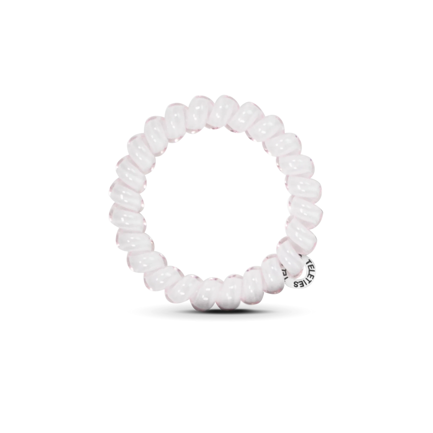 Doodlations Coffee Bar & Boutique rose water pink spiral hair tie with a strong, damage-free coil design.