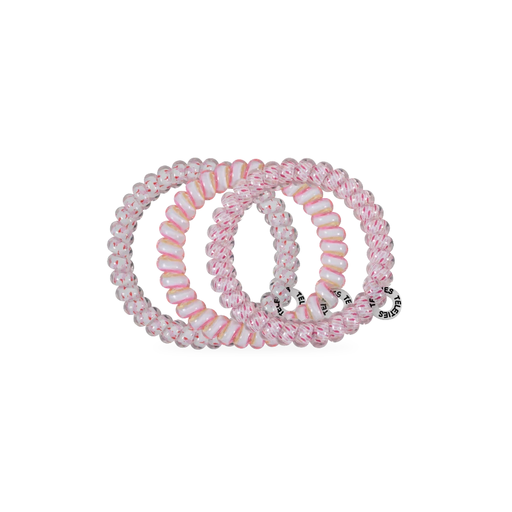 Doodlations Coffee Bar & Boutique Just Keep Swimming spiral hair ties in pink and white swirl pattern