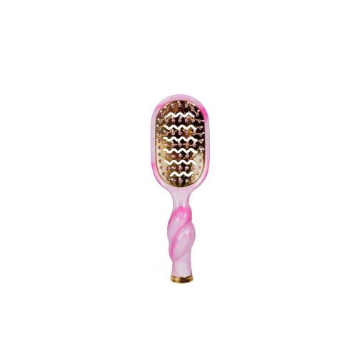 Doodlations Coffee Bar & Boutique Teleties mini vented hair brush with a unique pink and white tie-dye swirl pattern.