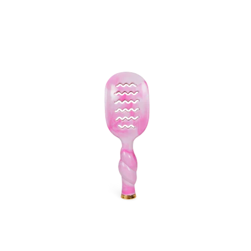 Doodlations Coffee Bar & Boutique Teleties mini vented hair brush in a unique pink and white tie-dye swirl pattern.