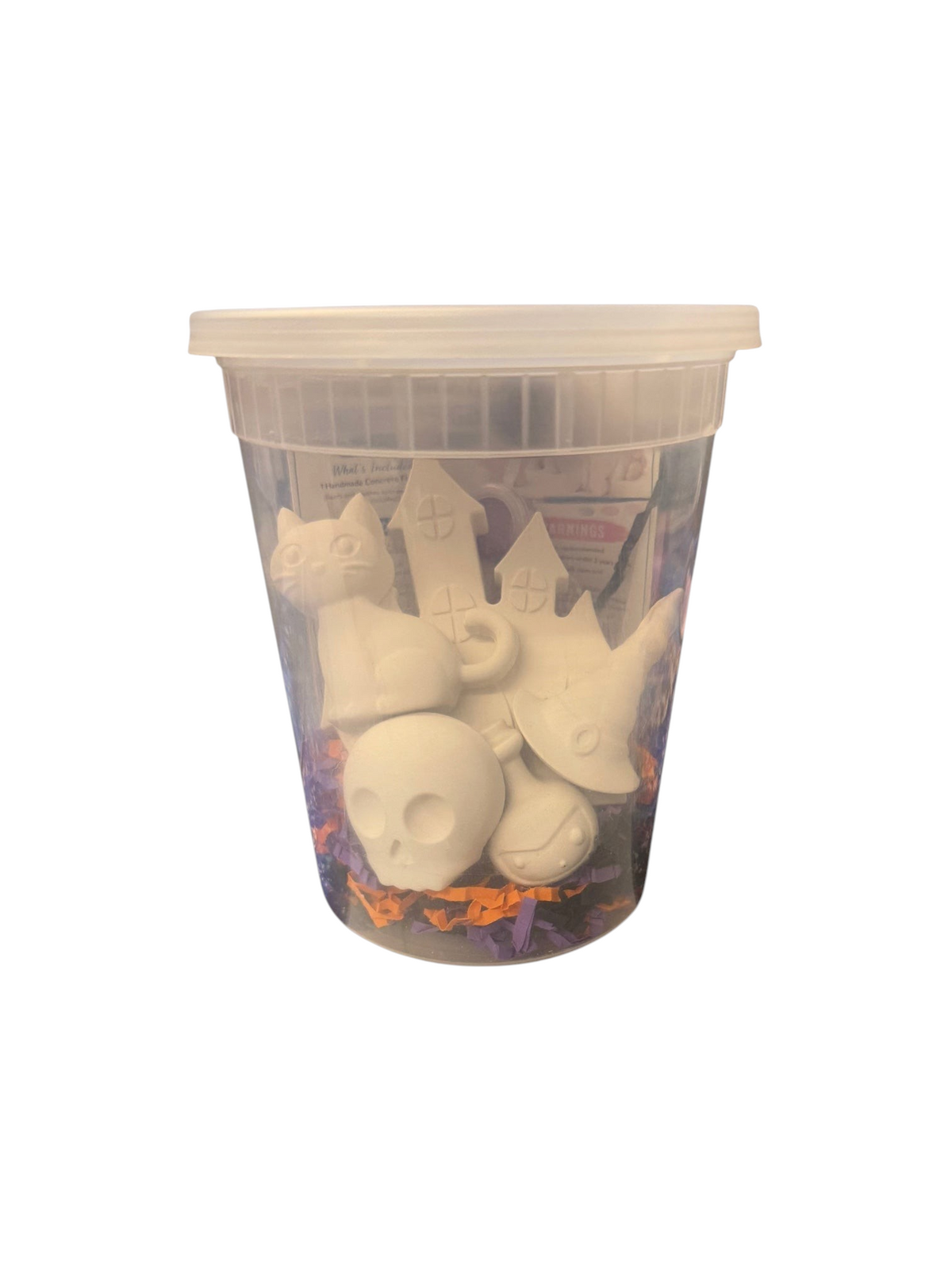 Doodlations Coffee Bar & Boutique plaster painting kit for kids featuring five handmade figurines in a clear container