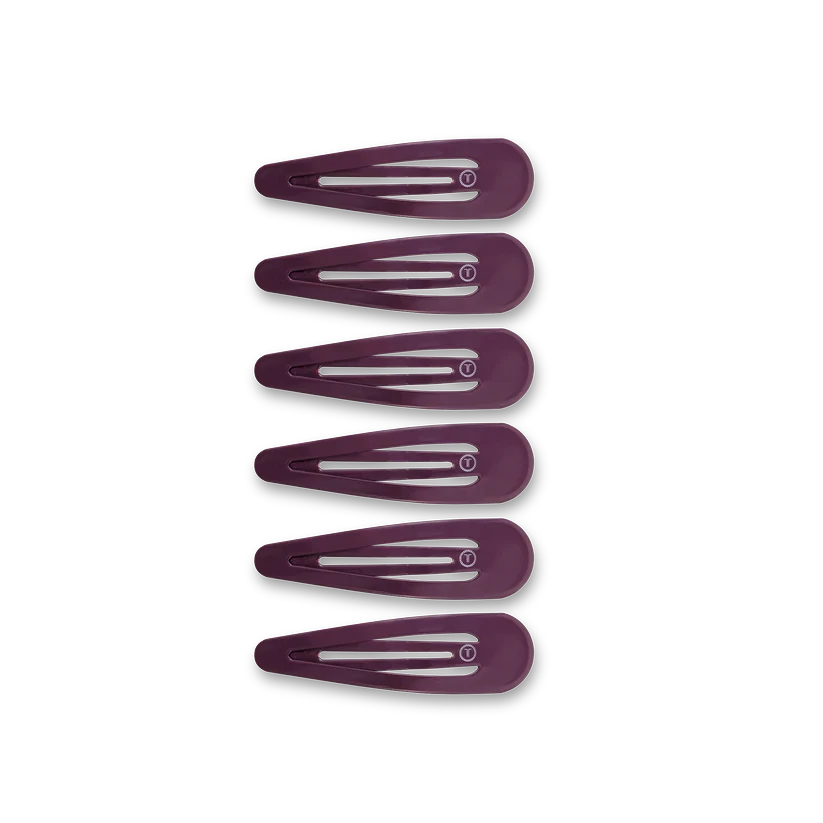 Set of six dark purple TELETIES Snap Clip hair clips with a smooth, snag-free finish from Doodlations Coffee Bar & Boutique