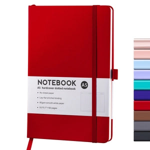 Doodlations Coffee Bar & Boutique red A5 hardcover dotted journal with elastic closure and pen loop