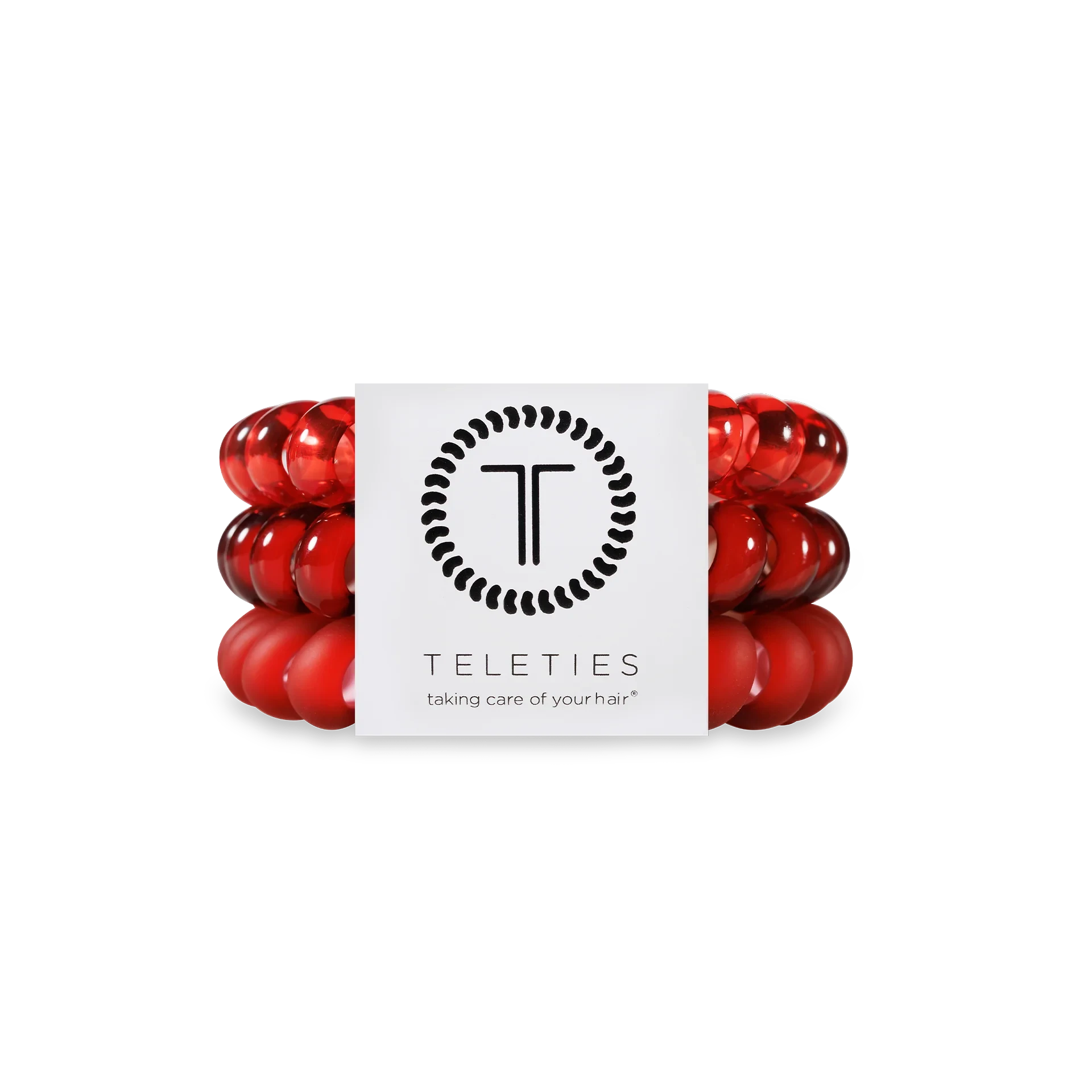 Doodlations Coffee Bar & Boutique Red Carpet Ready red spiral hair ties on branded packaging