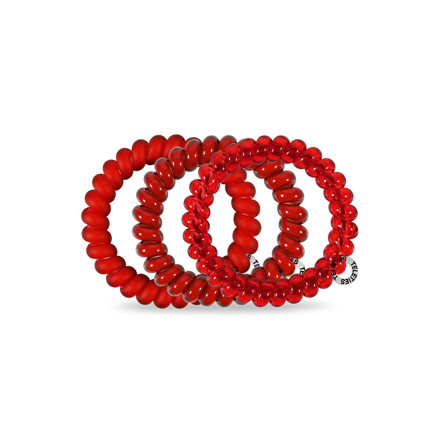 Doodlations Coffee Bar & Boutique red spiral hair ties with a strong, damage-free grip and stylish bracelet design.