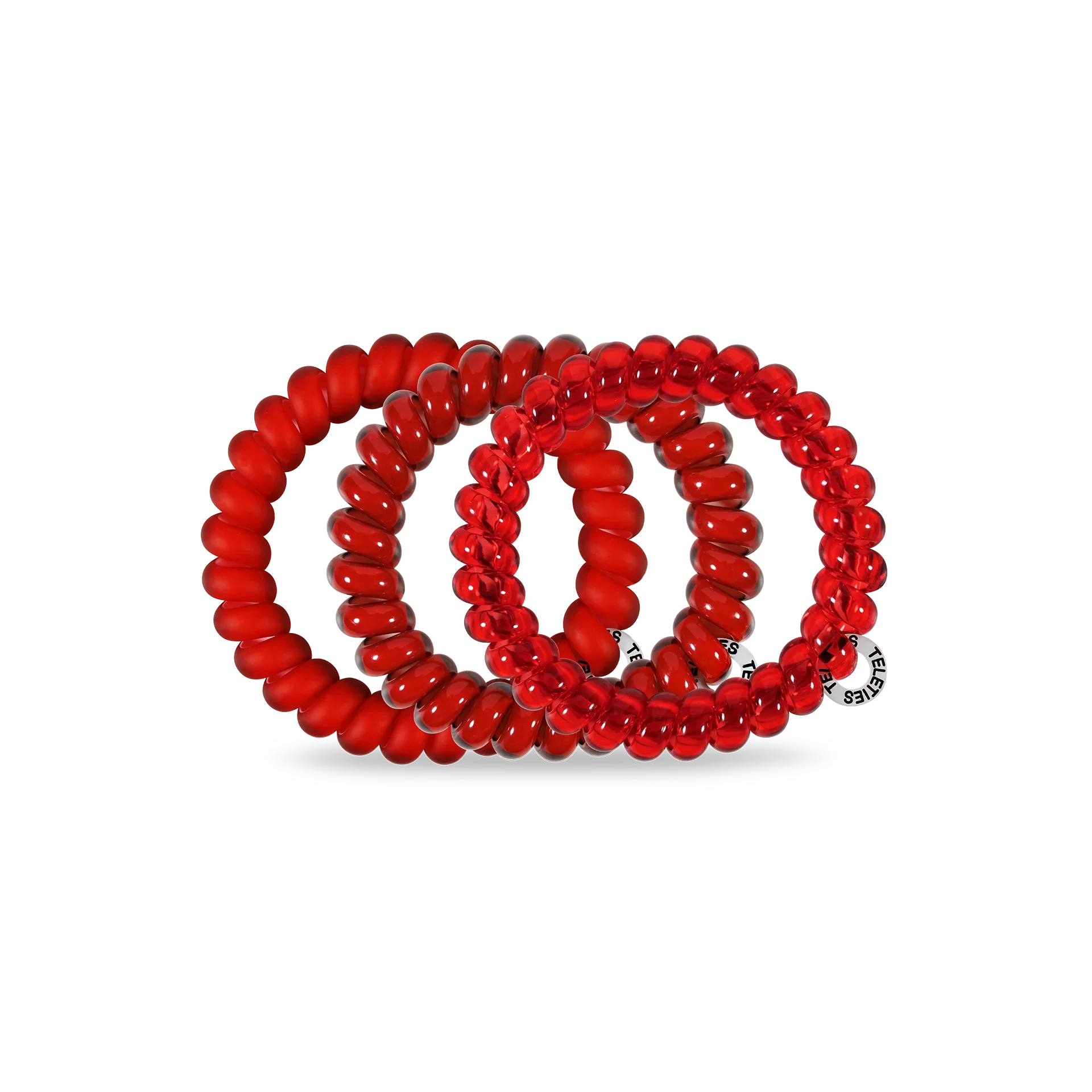 Doodlations Coffee Bar & Boutique red spiral hair ties with a strong, damage-free grip and stylish bracelet design.