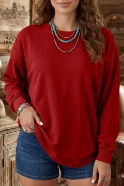 Doodlations Coffee Bar & Boutique racing red drop shoulder sweatshirt with ribbed cuffs and a cutout back detail