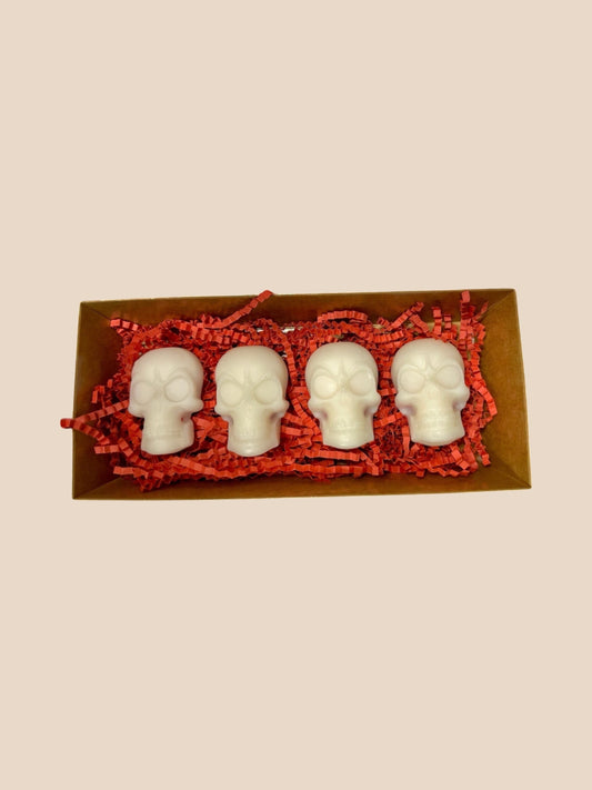 Doodlations Coffee Bar & Boutique white skull wax melts with cinnamon scent, 4 pack.