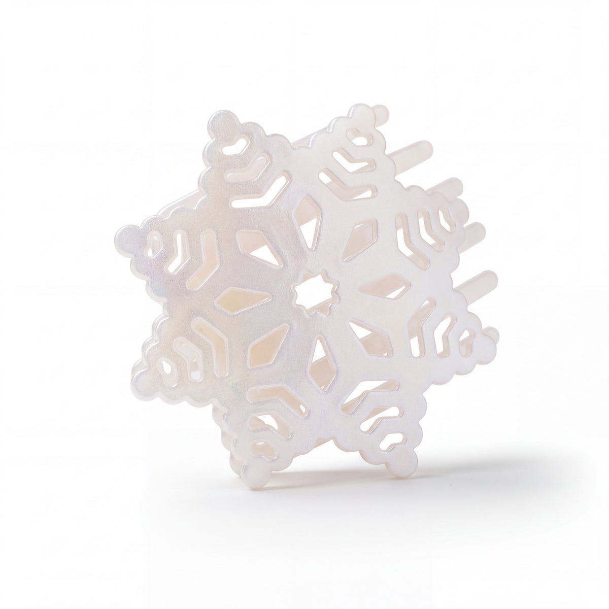 Doodlations Coffee Bar & Boutique white glitter snowflake hair clip with flat back design and flexible teeth