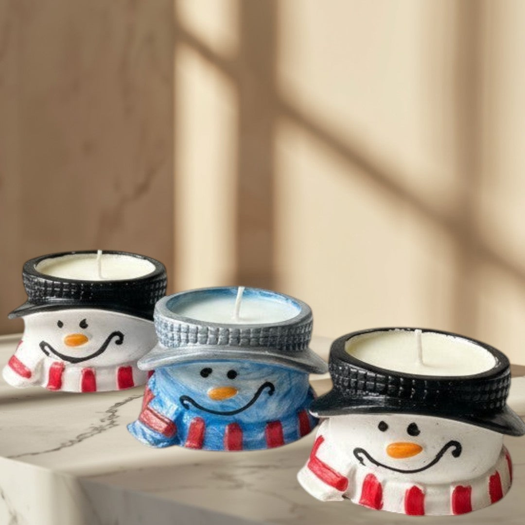 Doodlations Coffee Bar & Boutique snowman concrete tea light holder with black hat and red striped scarf