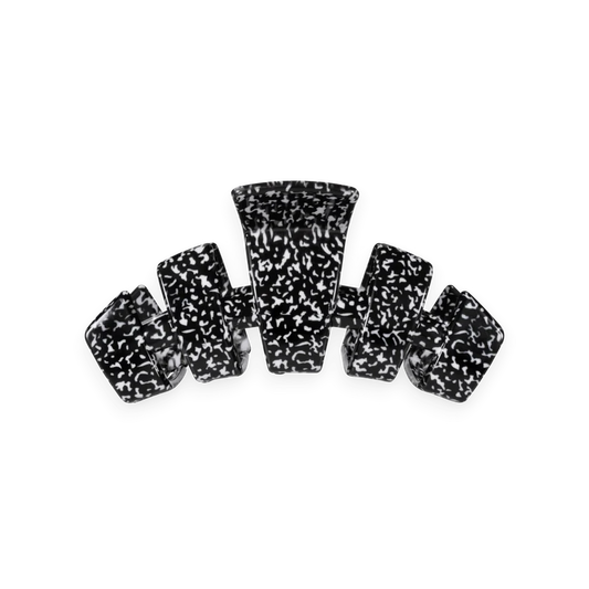 Doodlations Coffee Bar & Boutique Teleties Classic Study Session claw clip in a black and white speckled pattern
