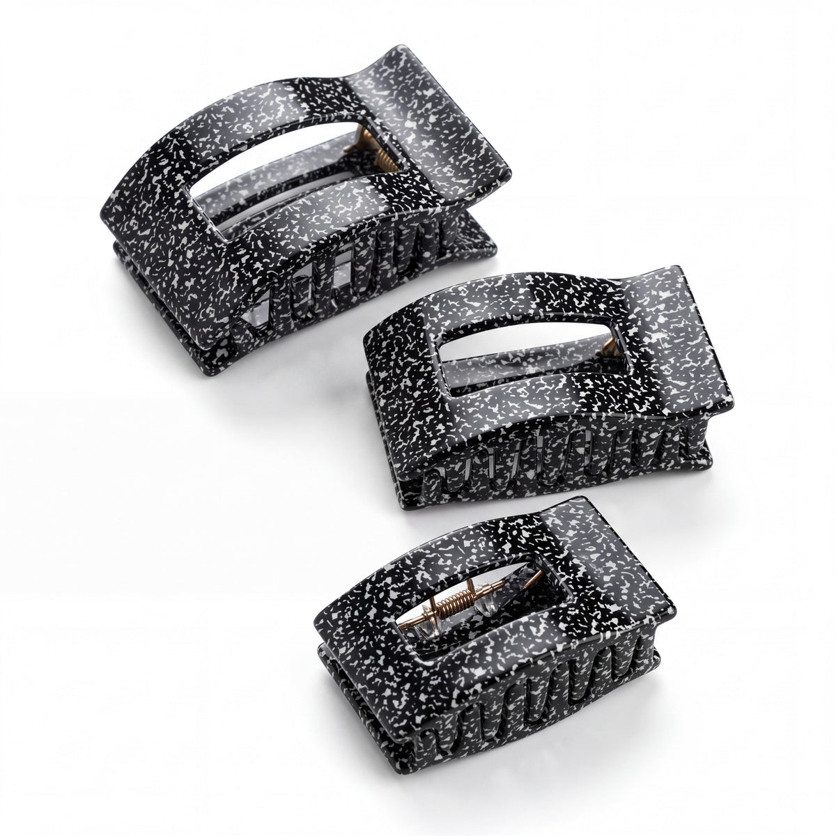 Doodlations Coffee Bar & Boutique Teleties flat rectangle hair clips in black and white speckled pattern