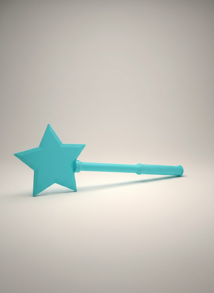 Doodlations Coffee Bar & Boutique turquoise star tap to pay wand with textured handle for pretend play.