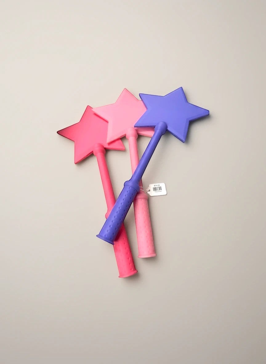 Doodlations Coffee Bar & Boutique Tap To Pay Wands in pink and purple, star-shaped heads, textured grips.