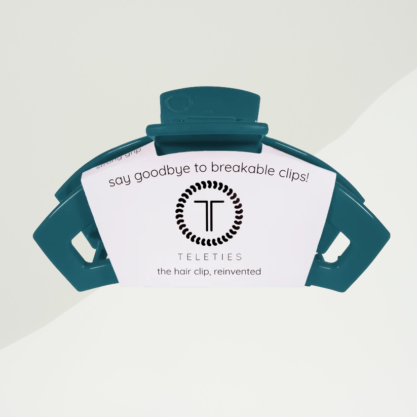 Doodlations Coffee Bar & Boutique teal Teleties claw hair clip with a durable, bendable design for a secure grip.