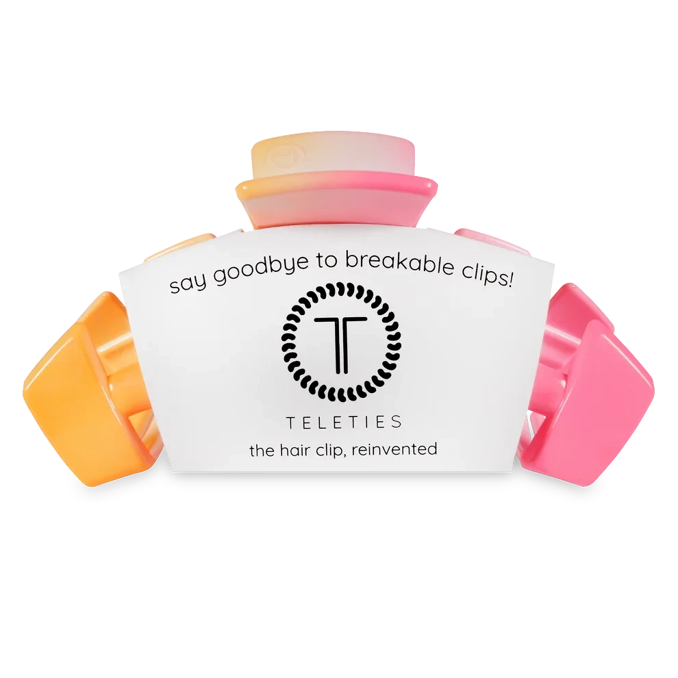 Doodlations Coffee Bar & Boutique Teleties Classic Day Rave Claw Clip in pink and orange ombre. Durable, segmented hair clip.