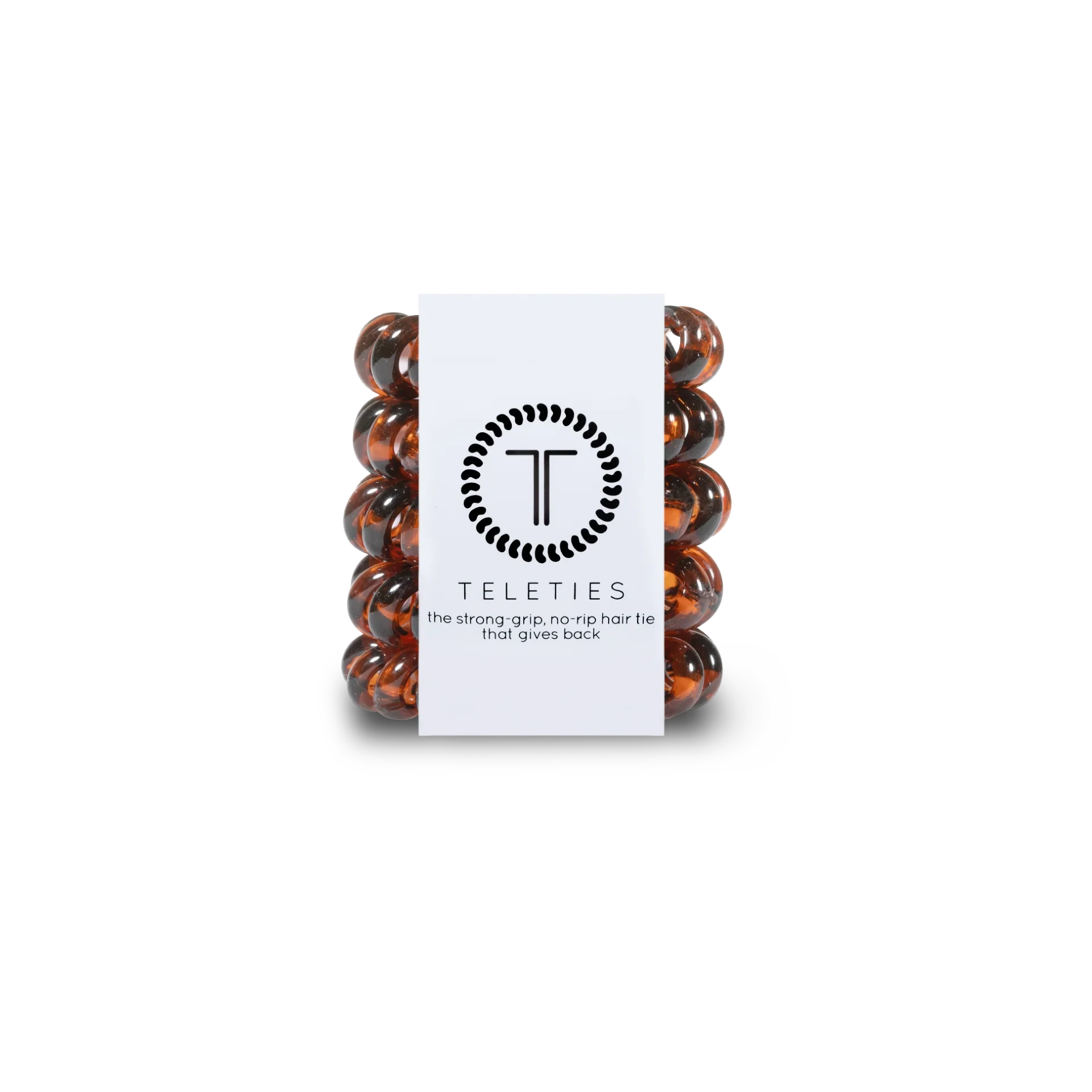 Doodlations Coffee Bar & Boutique tortoise shell spiral hair ties on a branded display card