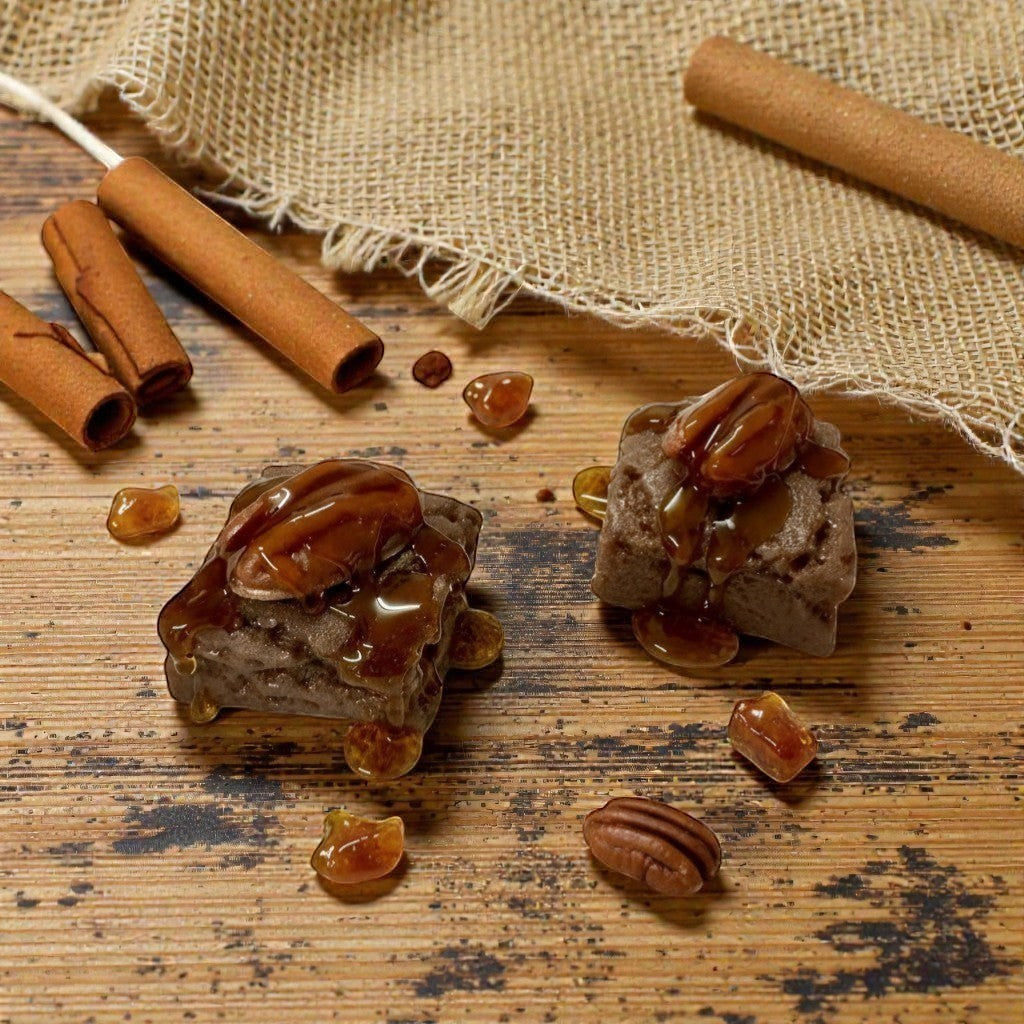 Doodlations Coffee Bar & Boutique Turtle Brownie Bite Wax Melts with pecans and caramel drizzle.
