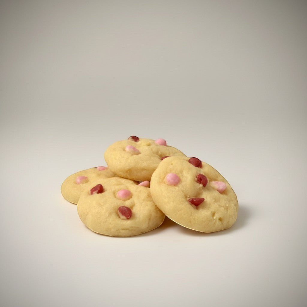 Doodlations Coffee Bar & Boutique Valentines Day sugar cookie wax melts with pink and red candy pieces.