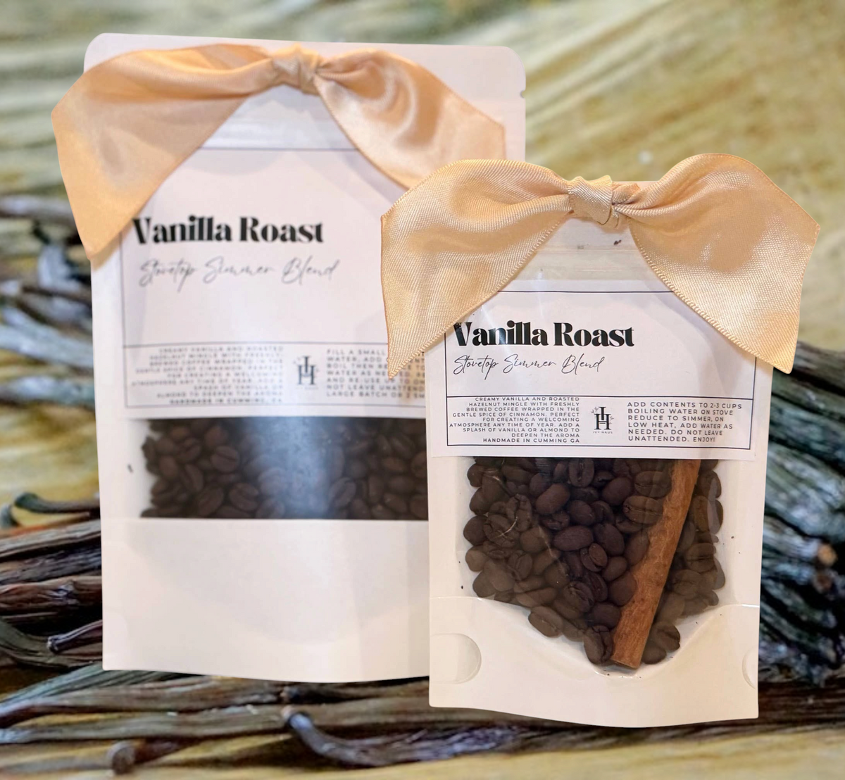 Doodlations Coffee Bar & Boutique Vanilla Roast stovetop simmer blend bags with coffee beans and cinnamon sticks