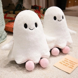 Doodlations Coffee Bar & Boutique pair of white plush ghost stuffed animals with pink feet and friendly faces