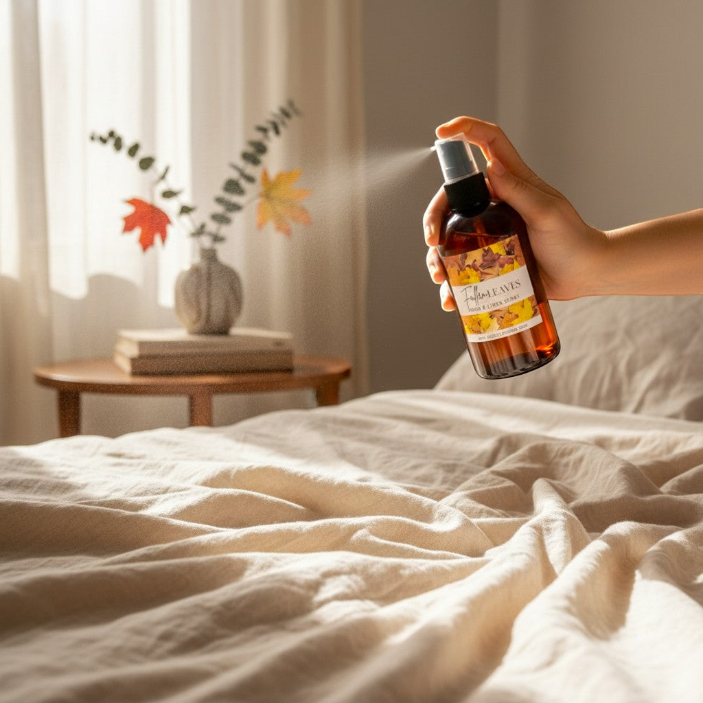 Doodlations Coffee Bar & Boutique Fallen Leaves room and linen spray with warm autumn notes of spice and fruit.