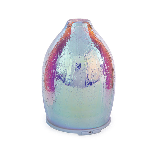 Doodlations iridescent water droplet textured glass aroma diffuser with soothing mist.