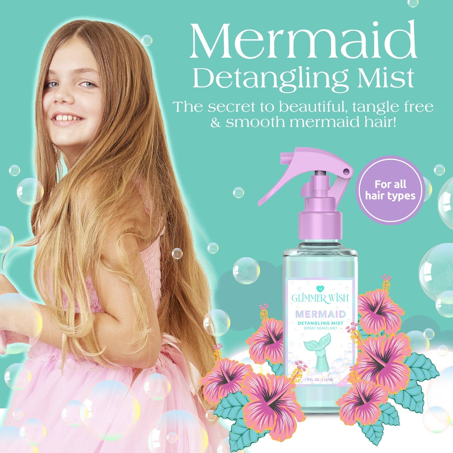 Doodlations Coffee Bar & Boutique Mermaid Detangling Mist with pineapple and coconut scent for smooth, tangle-free hair.