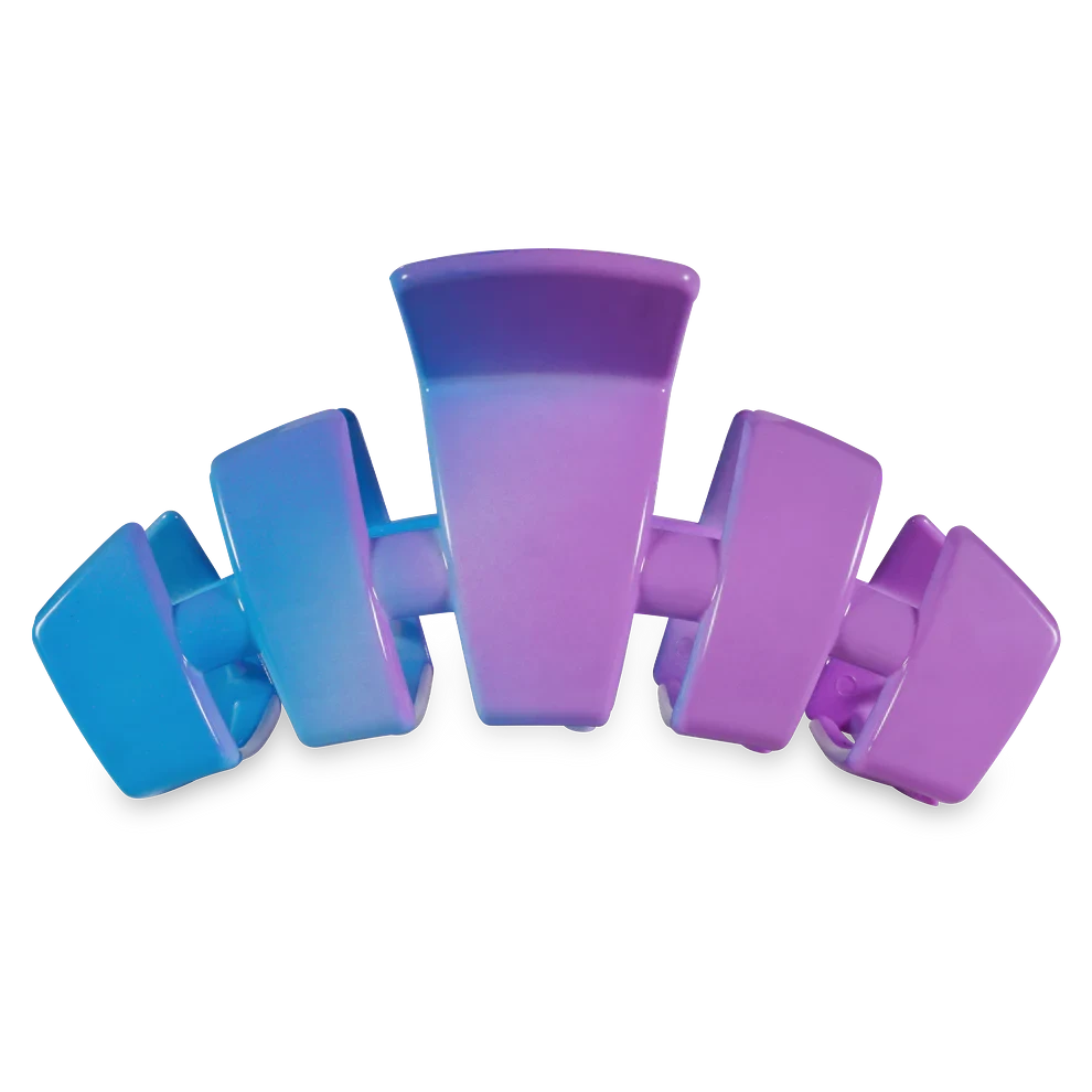 Doodlations Coffee Bar & Boutique Miami Vice claw clip in blue and purple gradient plastic, perfect for updos.