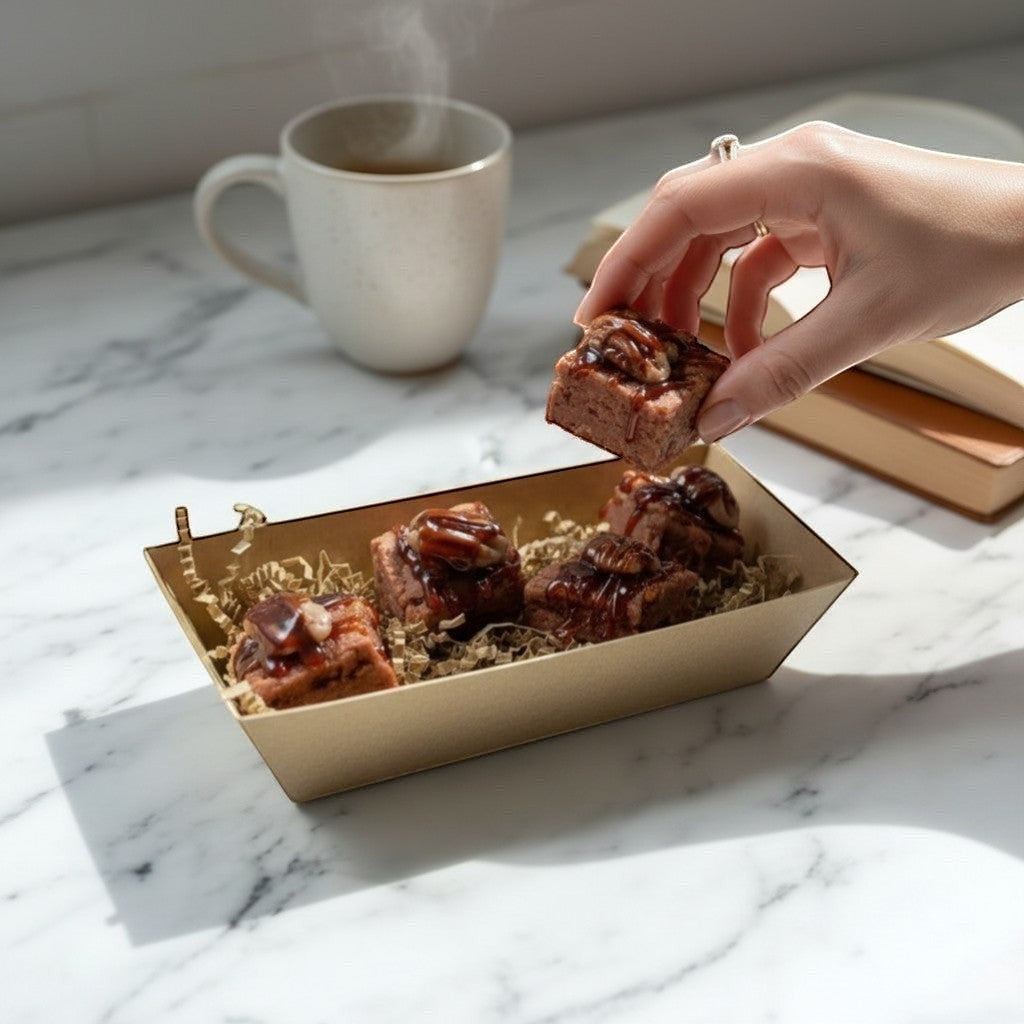 Doodlations Coffee Bar & Boutique Turtle Brownie Bite Wax Melts with caramel drizzle and pecans.
