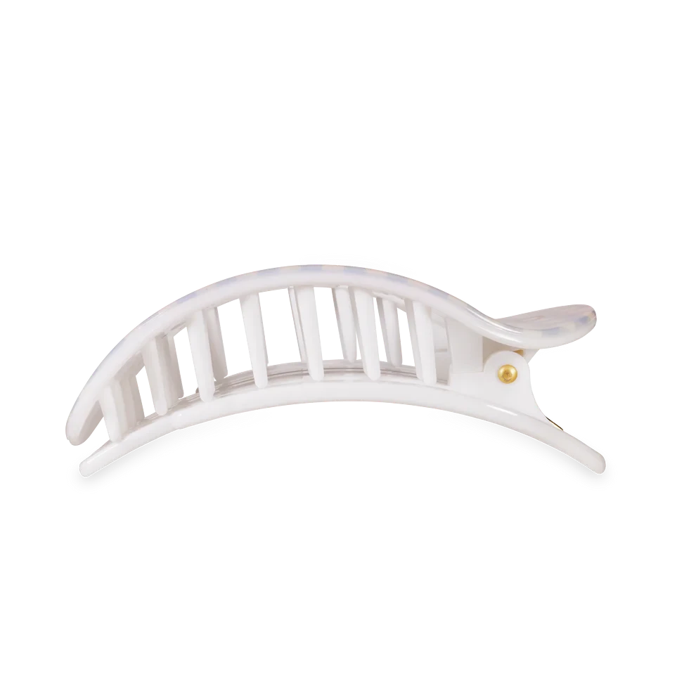 Doodlations Coffee Bar & Boutique white arched claw hair clip with a gold pivot.