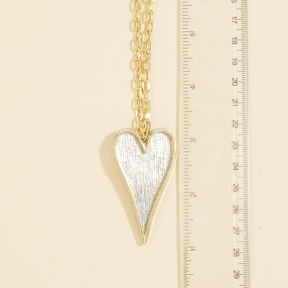 Brushed Two Tone Heart Pendant Necklace