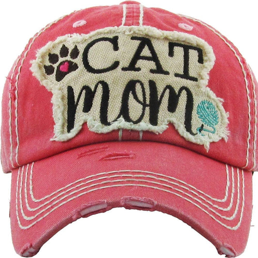 Hot Pink "Cat Mom" Vintage Wash Cap