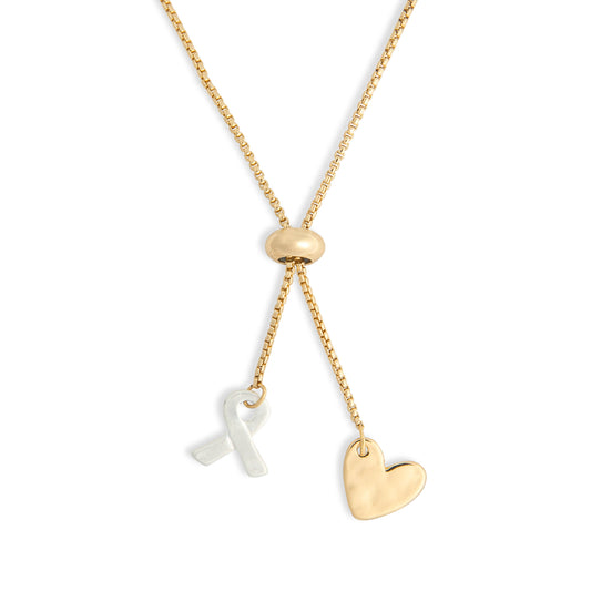 Lariat Charm Necklace - Heart and Ribbon