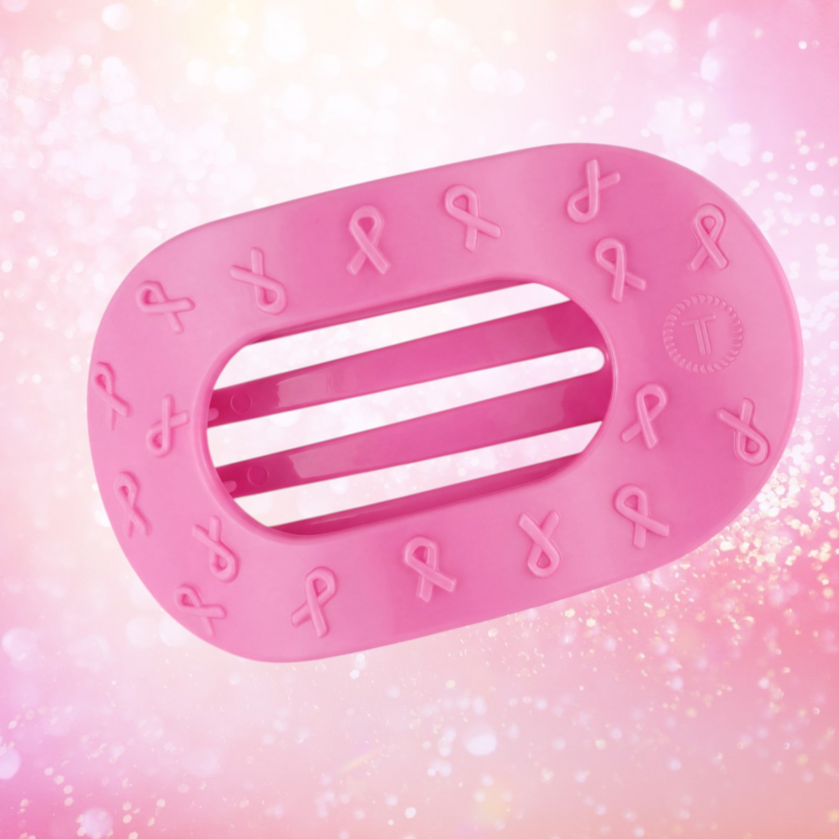 Doodlations Coffee Bar & Boutique pink Teleties flat round hair clip with ribbon pattern for comfortable all-day wear