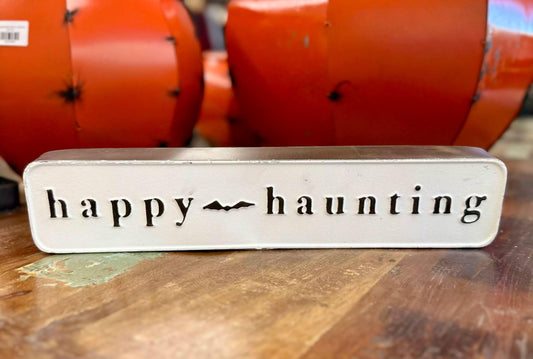 Happy Haunting Metal Sign - Doodlations Coffee Bar & Boutique