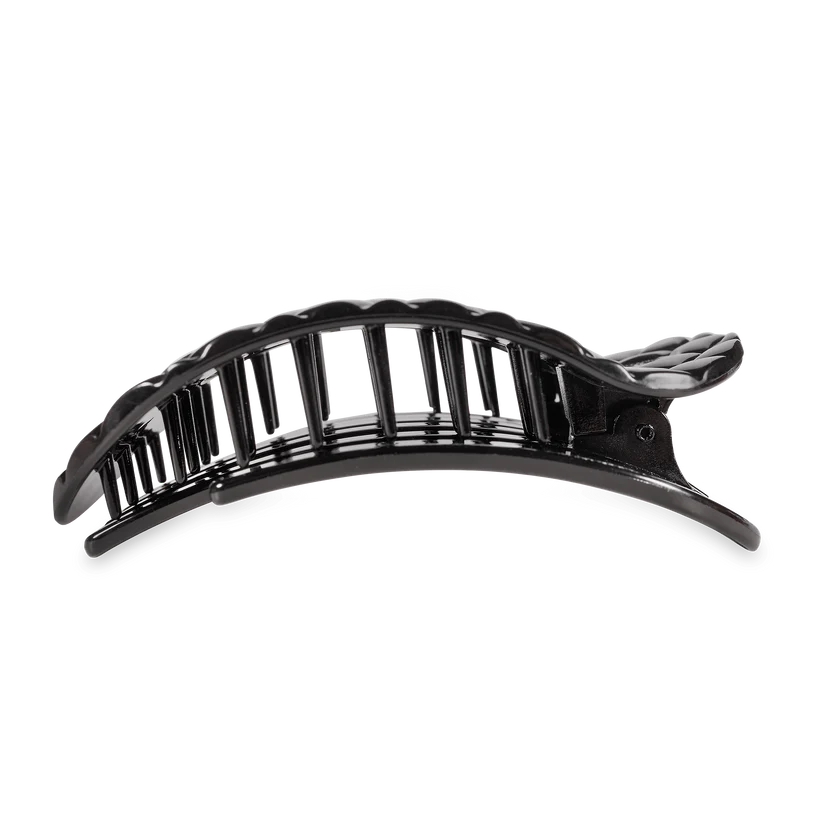 Flat Round Hair Clip | Jet Black Quilted - Sizes Available