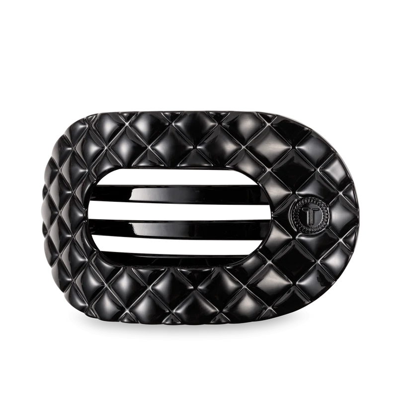 Flat Round Hair Clip | Jet Black Quilted - Sizes Available