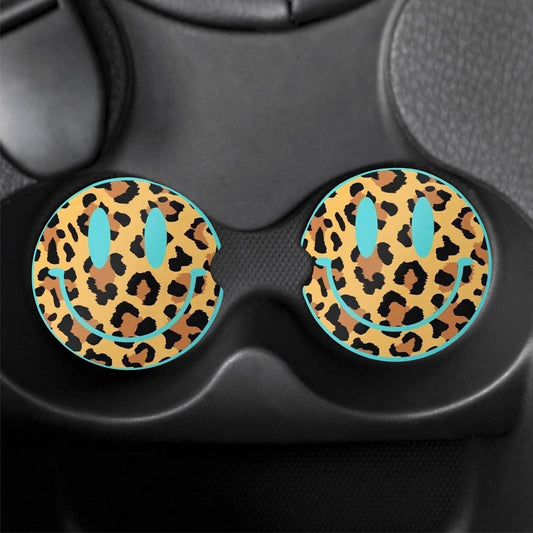 Leopard Smiley Car Coasters - Doodlations Coffee Bar & Boutique